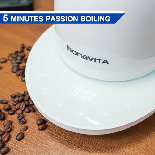 Bonavita Cosmopolitan 1.0L Gooseneck Electric Kettle, Stainless Steel Water Boiler for Coffee Brew and Tea Precise Pour Control, 6 Preset Temps, Glass Touch Panel, 1200W Fast Boil, White - color: White