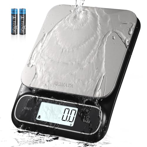 BOMATA Waterproof IPX6 Kitchen Scale, 0.1 g/0.01 oz High Precision, 5 kg/11 lbs, Digital Scale with Backlight, Stainless Steel Weighing Platform, for Food, Cooking, Baking, Weight Loss.. B619, Black - color: Black