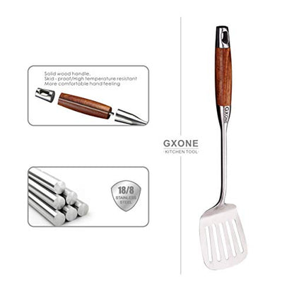 Metal Spatula,304 Stainless Steel Wok Spatula with Heat Resistant Wooden Handle,Silver/15.7Inch - style: Slotted Spatula-wood handle