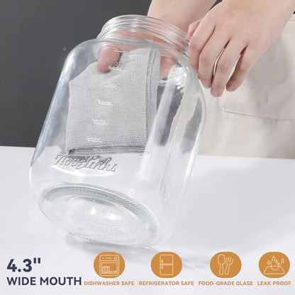 novelinks 2 Pack 1 Gallon Wide Mouth Glass Jars with Airtight Plastic Lids,Clear Square Large Mason Jar, Storage Containers for Fermenting, Pickling, Pantry, Canning - color: Plastic Lid