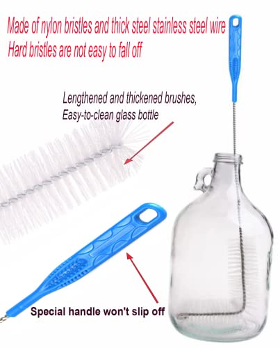 Carboy Brush, Cleaning 2 Piece 30 inch Nylon Brushes, and Stainless Steel Extended Handle Water Bottle Brushes for 3 5 6 6.5 Gallon Glass Jugs Fermenters L-Bend Wire DHUAYT47665