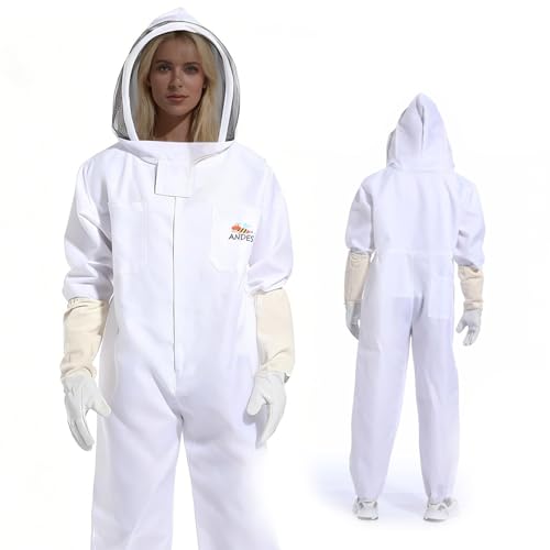 ANDES Sting Proof Bee Suit with Gloves & Fencing Veil, Size S(4'11"-5'3") | Professional Beekeeper outfit Kit, Wasp Resistant, Unisex, for Apiary Backyard Halloween, Beginner & Pro - size: Small