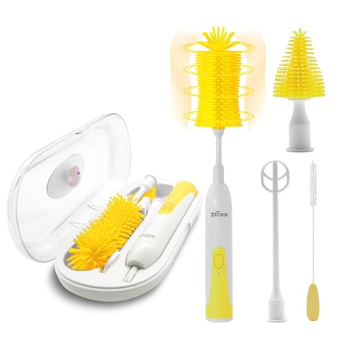 Electric Bottle Brush Cleaner New Upgrade, Portable Electric Baby Bottle Brush Cleaner for Travel, Travel Bottle Cleaner Kit with Nipple & Straw Brush, Perfect Mom Essentials After Birth Gift, Yellow - color: Yellow, size: Flat Model for Travel Use