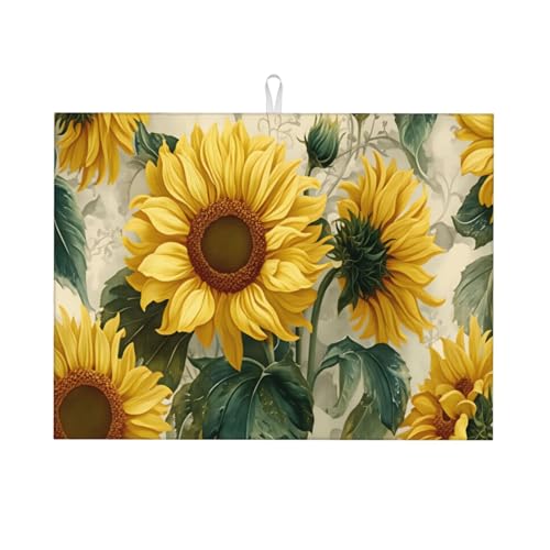 Sunflower Floral Large Dish Drying Mat For Kitchen Counter 18x24 Inch, Super Absorbent Microfiber Reversible Drainer Pad With Hanging Loop, Quick Dry Mat For Coffee Bar, Pots - color: Sunflower Floral 5