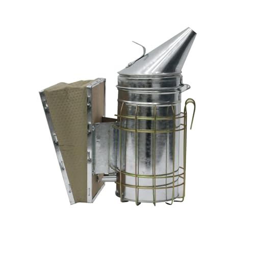 New Galvanised Bee Hive Smoker Stainless Steel/Heat Shield Beekeeping Equipment,Bee Smoker Stainless Steel Beehive Smoker with Heat Shield