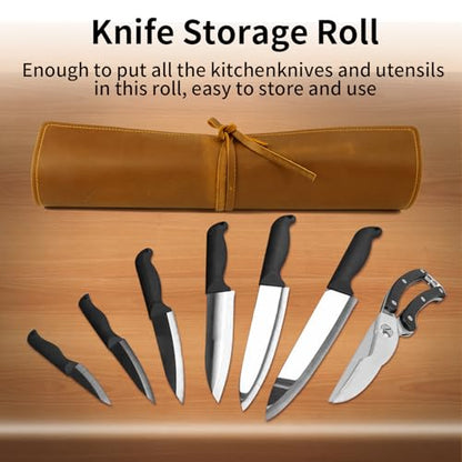 Genuine Leather Knife Roll, Knife Bags for Chefs Professional, Small Chef'S Knife Case Holder, Knives Holders Protectors with 7 Slots, Portable Chef Knife Roll Chef Knife Bag - color: 7 Slots Reddish brown