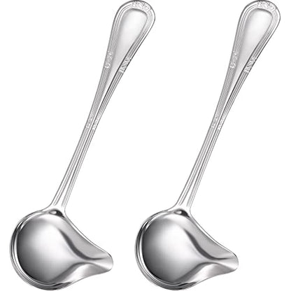 Patelai 2 Pieces Small Ladle Gravy Ladle Drizzle Spoon 1 Ounce Stainless Steel Saucier Sauce Soup Spoon for Spooning Gravies and Sauces