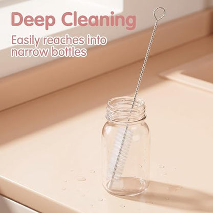 4 Pack Long Handle Pipe Cleaning Brush Set, Soft Bristle Deep Clean Detail Brush for Straws, Narrow Bottles, Small Tubes, Crevices - color: 4 Pcs Clear