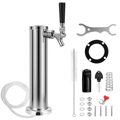 Single Tap Beer Tower Dispenser, Stainless Core Beer Faucet Polished Stainless 3'' Flange Single Tap Draft Beer Tower Kegerator Tower Kit with Pre-Assembled Tubing and Self-Closing Spring - size: Single Tap