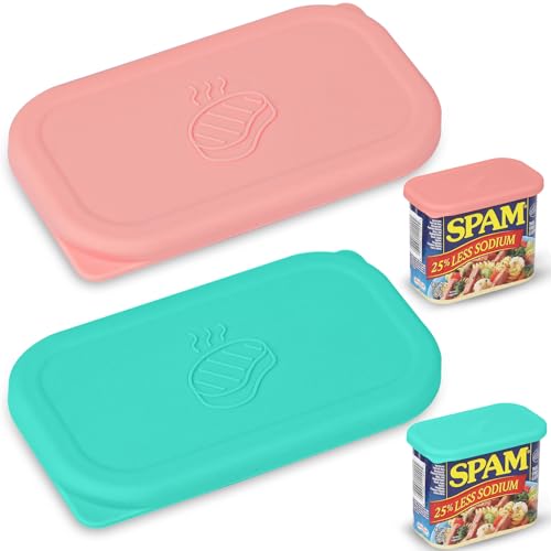 Silicone Can Lids for SPAM Canned Meat 12 oz, LFGB Platinum Silicone Can Covers for Food Storage, Freezer Dishwasher Safe, Set of 2 - color: pink green