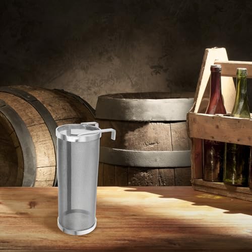 SHINEOFI Stainless Steel Brewing Filter Cylinder 10x25cm Mesh Strainer for Homebrew Beer Brewing Grain Filter Tube with Double Hook Holder