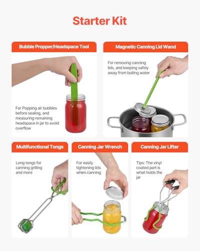 VEVOR Canning Supplies Starter Kit, 9 Pieces Stainless Steel Water Bath Canning Kit for Beginners, Canning Tools Set: Rack, Ladle, Measuring Spoon, Funnel, Tongs, Jar Lifter, Jar Wrench - size: 9PCS+