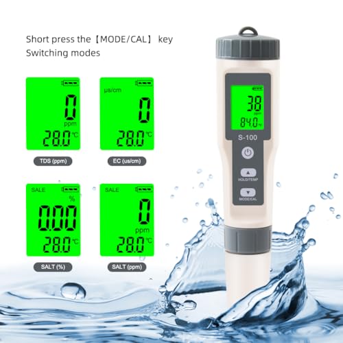 TDS Meter,4 in 1 Water Tester TDS/Salt/Temp/EC Meter,High Accuracy TDS Meter Digital Water Tester with LCD Backlit,Pool Testing Kit Salinity Tester EC Meter for hydroponics, Wine, Pool and Aquariums - size: 4-1