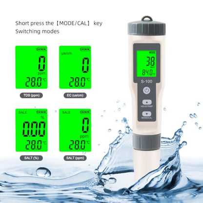 TDS Meter,4 in 1 Water Tester TDS/Salt/Temp/EC Meter,High Accuracy TDS Meter Digital Water Tester with LCD Backlit,Pool Testing Kit Salinity Tester EC Meter for hydroponics, Wine, Pool and Aquariums - size: 4-1