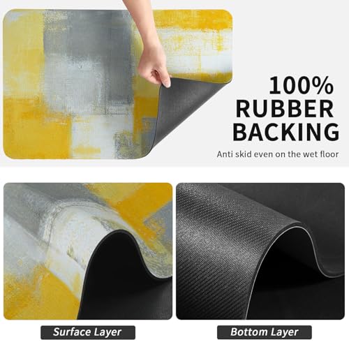 Dish Drying Mat for Kitchen Counter, Yellow and Grey White Abstract Art, Absorbent Quick Dry Pad with Rubber Backing, Dish Rack Pad for Dishes, Utensils, Countertops, Sinks 12" x 20 - color: Yellow and Grey White