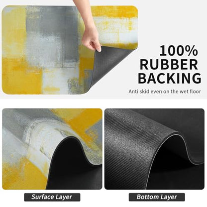 Dish Drying Mat for Kitchen Counter, Yellow and Grey White Abstract Art, Absorbent Quick Dry Pad with Rubber Backing, Dish Rack Pad for Dishes, Utensils, Countertops, Sinks 12" x 20 - color: Yellow and Grey White
