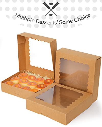 qiqee Auto-pop up Brown Pie Boxes with Window 10x10x2.5 inch 30Packs Cookie Donut Bakery Box - color: Brown, size: 10"x10"x2.5"/30 Pcs
