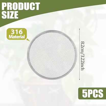5 Pack Sprouting Lids, 316 Stainless Steel Screen Filter Strainer Lid for 86mm Wide Mouth Mason Jar, Mason Jar Sprouting Lids, Regular Mouth Mesh Bean Sprout Sieve Lid for Bean, Alfalfa, Broccoli