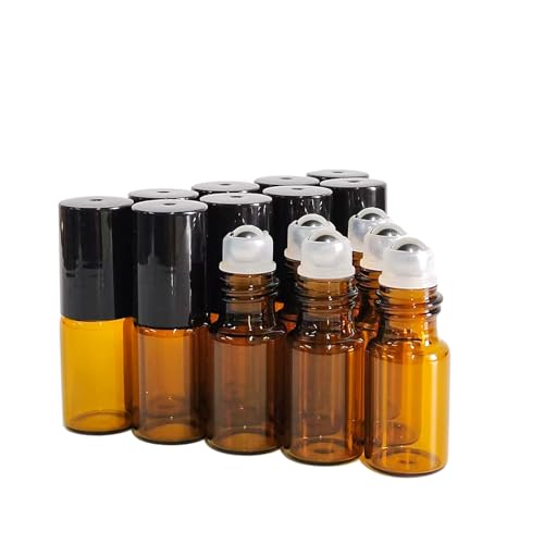 50 PCS 3ml Amber Glass Roller Bottle,Essential Oil Sample Vials with Stainless Steel Roller Ball,Black Caps,for Travel Perfume Cosmetics Small Container(2 Funnels, 2 Dropper, 1 Opener) (3ml) - size: 3ml