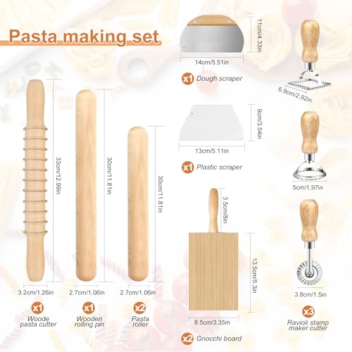Pasta Making Tools Set, Pasta Making kit Includes 12 Pcs Pasta Making Tools Pasta Making Accessories Wooden Pasta Roller