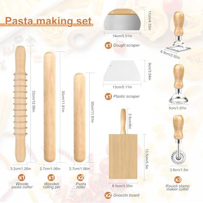 Pasta Making Tools Set, Pasta Making kit Includes 12 Pcs Pasta Making Tools Pasta Making Accessories Wooden Pasta Roller