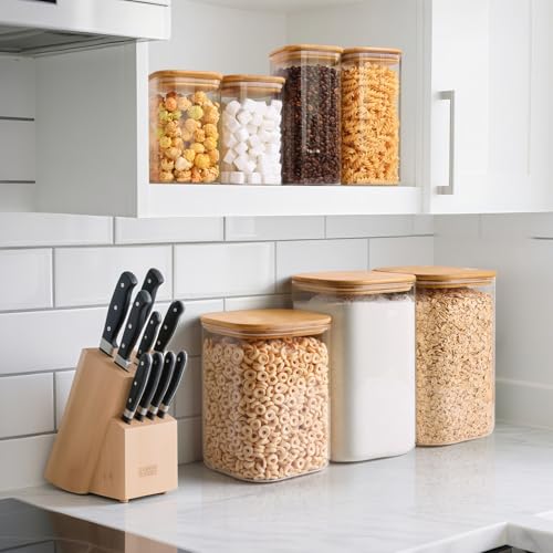 ComSaf Glass Pantry Storage Containers, 4.6Qt/1.6Qt Large Square Flour and Sugar Containers with Airtight Lids, 1.2 Gallon Glass Jars with Bamboo Lids for Rice, Pasta, Cookies, Coffee Beans - color: 4.6Qt/1.6Qt-Square