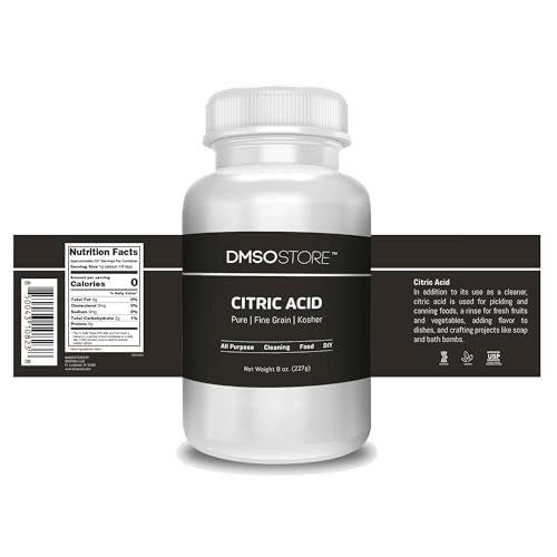 DMSOSTORE Citric Acid, 8 oz, USP Food Grade, Fine Grain Powder | Anhydrous, Kosher, Non-GMO