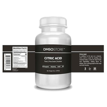 DMSOSTORE Citric Acid, 8 oz, USP Food Grade, Fine Grain Powder | Anhydrous, Kosher, Non-GMO