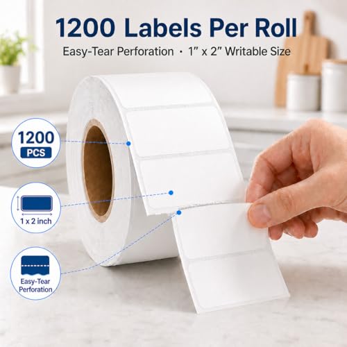 1200 Freezer Labels to Write On, 1x2 Inch Removable Food Labels, Freezer-Safe to -30°F with Perforation, Water & Oil-Resistant Date Labels for Food Containers, Meal Prep, Mason Jars & Pantry