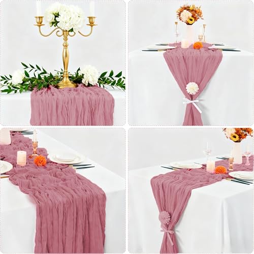 16 Pack Dusty Rose Cheesecloth Table Runner 10FT, Boho Gauze Cheese Cloth Table Runner Long Rustic Sheer Dusty Pink Table Runners for Wedding Bridal Baby Shower Birthday Party Table Decorations - style: Pink