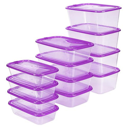 KIGI Lightweight Plastic Transparent Food Storage Containers with Lid Set Rectangle Meal Prep Containers, Microwave, Freezer, Dishwasher Safe (67oz, 44oz, 20oz|12PACK) - size: Assorted (24-piece)