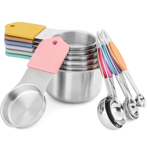 Magnetic Measuring Cups and Spoons Set, Including 7 Stainless Steel Nesting Measuring Cups and 5 Magnetic Measuring Spoons for Cooking & Baking (Colorful) - color: Colorful