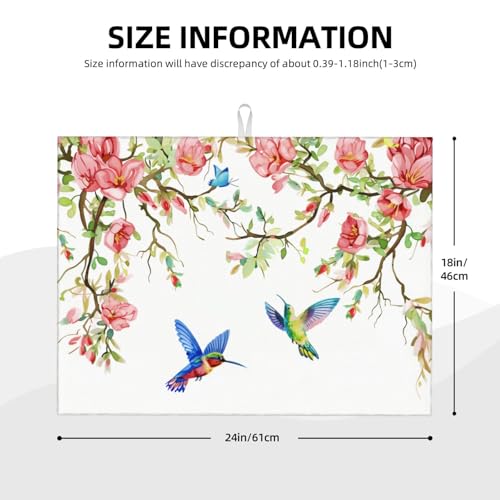 Hummingbird Butterfly Magnolia Dish Drying Mat For Kitchen Counter, Super Absorbent Microfiber Dish Drying Pad, Kitchen Gadgets For Easy Clean Multi-Use Large 18"x24" - color: Hummingbird Butterfly Magnolia