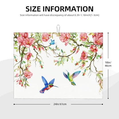 Hummingbird Butterfly Magnolia Dish Drying Mat For Kitchen Counter, Super Absorbent Microfiber Dish Drying Pad, Kitchen Gadgets For Easy Clean Multi-Use Large 18"x24" - color: Hummingbird Butterfly Magnolia