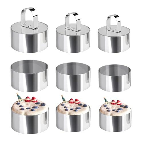 Uncle Jack 9 Pieces Round Cake Ring Molds, Stainless Steel Cake Ring Mold with Pusher, for Kitchen Tools, Baking Pastry (Include 9 Rings and 3 Pushers) - size: Round 9 PCS in 3 Sizes