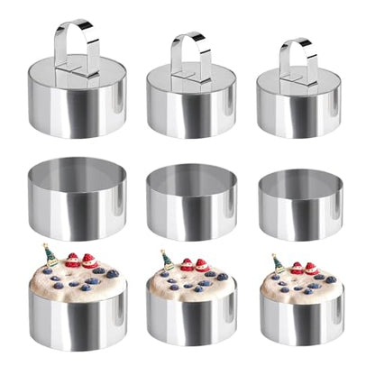 Uncle Jack 9 Pieces Round Cake Ring Molds, Stainless Steel Cake Ring Mold with Pusher, for Kitchen Tools, Baking Pastry (Include 9 Rings and 3 Pushers) - size: Round 9 PCS in 3 Sizes