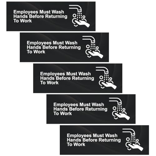Magicfour 5 Pack Employees Must Wash Hands Sign, 9" x 3" Self-adhesive Wash Hands Sign for Restroom, Bathroom, Commercial Kitchens, Restaurant, Workplace, Hotels - size: 5Pcs Hand Wash Labels 9”x3“