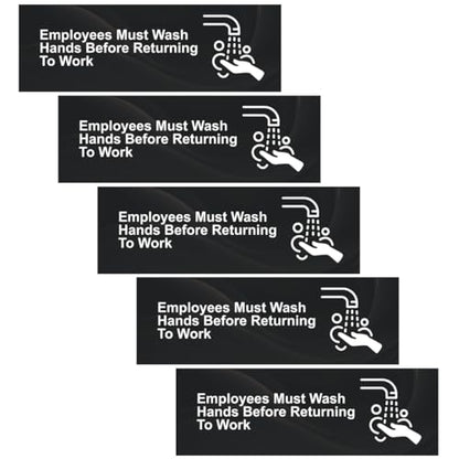 Magicfour 5 Pack Employees Must Wash Hands Sign, 9" x 3" Self-adhesive Wash Hands Sign for Restroom, Bathroom, Commercial Kitchens, Restaurant, Workplace, Hotels - size: 5Pcs Hand Wash Labels 9”x3“