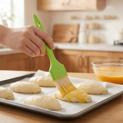 3 Pcs 1/2/3 inch Pastry Brush Set, Bristle Basting Brushes for Cooking | Plastic Handle Butter Brush, Kitchen Brushes for Oil, BBQ Grill, Egg, Butter Sauce, Baking, with Hang Hole Design