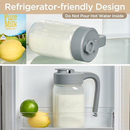 32 oz Glass Pitcher with Lid, 1 Quart Mason Jar Pitcher with Lid Airtight, Breast Milk Storage for Fridge, Ideal for Cold Brew Coffee, Iced Tea, Sun Tea, Juices - color: Gray