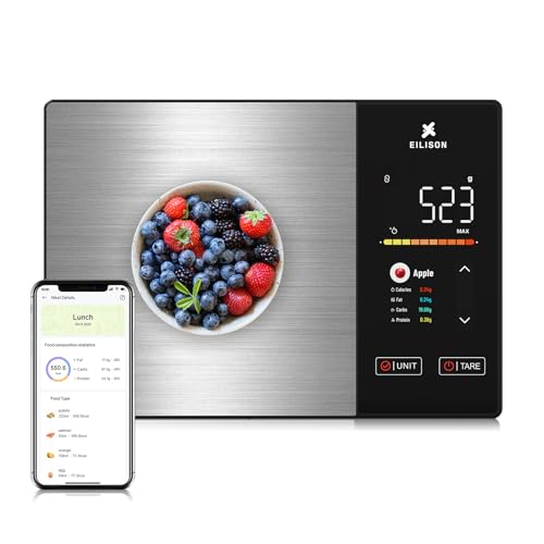 EILISON Smart Kitchen Scale with Nutrition Calculator, Digital Food Scale, Large TFT Color Display, Bluetooth App for 999+ Foods, Calorie Counter & 24 Nutrients Analyzer, 5000g Capacity (Black)