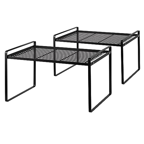 Shantton 2Pack Kitchen Cabinet Shelf Counter Organizer Rack Pantry Storage Bathroom Bedroom Office Table Desk Space Saving Stackable Rust Resistant Non Slip Black Tall Wide L13.1in W10.6in H9.5in - color: Black, size: L13.1'' W10.6'' H9.5''