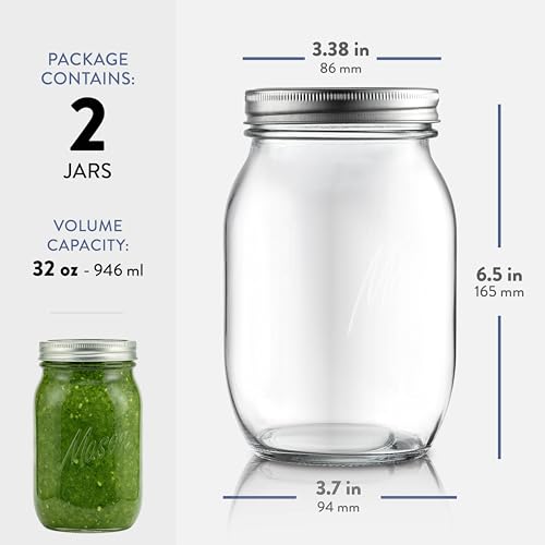 Paksh Novelty Wide Mouth Mason Jars With Lids 32 oz – Glass Quart Mason Canning Jars, Large Mason Jar Wide Mouth for Canning, Pickling, Jelly Preserving & Meal Prep, 2-Pack - color: 32 oz, 2 Pack