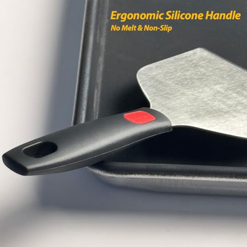 Vovoly Wide Griddle Scraper, 4.3“x4.3'' Smashed Burger Scraper Grill Scraper Spatula Burger Turner - Full Tang Silicon Handle Professional Grade Grill Accessories, Knife Grade Stainless Steel - color: Grill Scraper_Silicon Handle