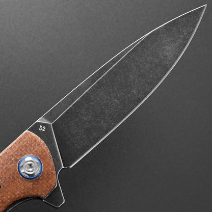 Eafengrow EF973 Folding Knife, D2 Steel Blade Micarta Handle Scale Pocket Knife Folder for Working Camping Hiking EDC Tool Knife(brown) - color: brown