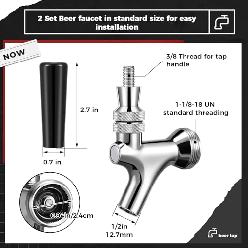 Sliner 2 Pcs Stout Beer Faucet, Stainless Steel Draft Keg Tap with 304 Stainless Handle, Dispensing Tap for Beer Shanks and Towers