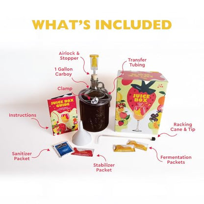 Craft A Brew - Juice Box - A Fruit Wine Making Kit - Easy for Beginners - At Home Wine Making Kit - Includes Ingredients & Reusable Equipment - Use Any Fruit Juice or Lemonade - Makes 1-Gal Batch - style: Juice Box Wine Making Kit
