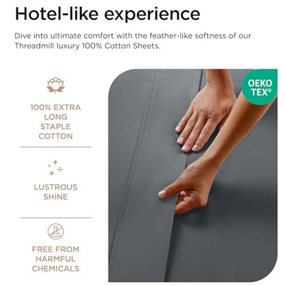 Threadmill 100% Cotton Sheets for Full Size Bed - 600 Thread Count Full Bed Sheets Set with 16” Deep Pocket - Sateen Weave 4-Piece Bedding Set with Cooling Effect, Dark Grey - color: Dark Grey Solid, size: Full