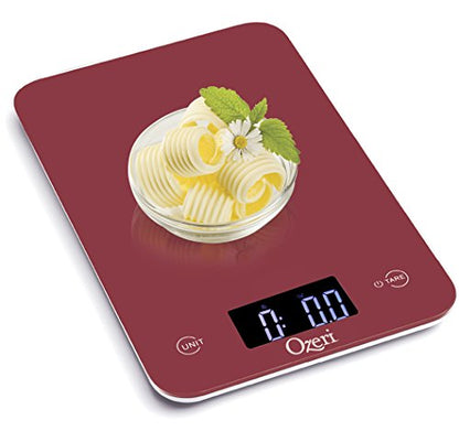 Ozeri Touch Professional Tempered Glass Digital Kitchen Scale, Red Engine - color: Red Engine