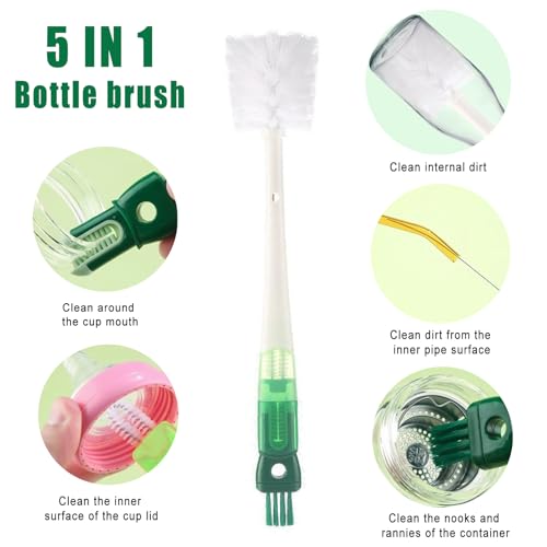 Water Bottle Cleaner Brush,5-in-1 Bottle Scrubber Brush for Cleaning Bottles Set